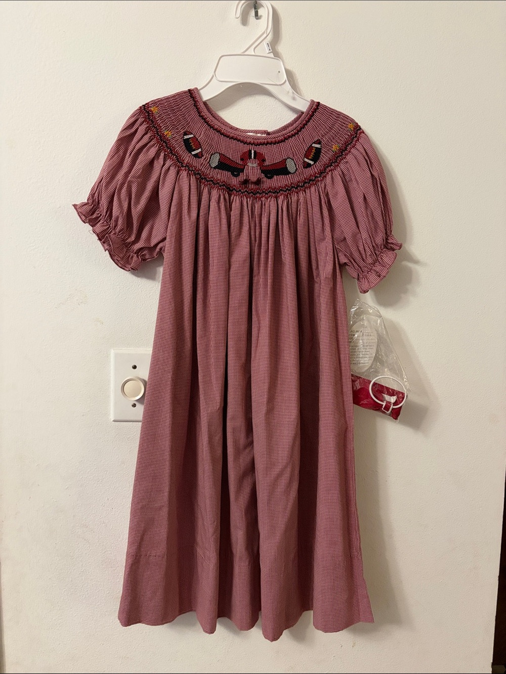 Smocked Puff Sleeve Kids Dress - Football theme